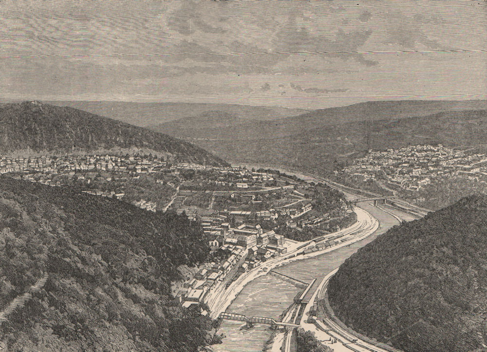General view of Mauch Chunk (Jim Thorpe) . Pennsylvania 1885 old antique print